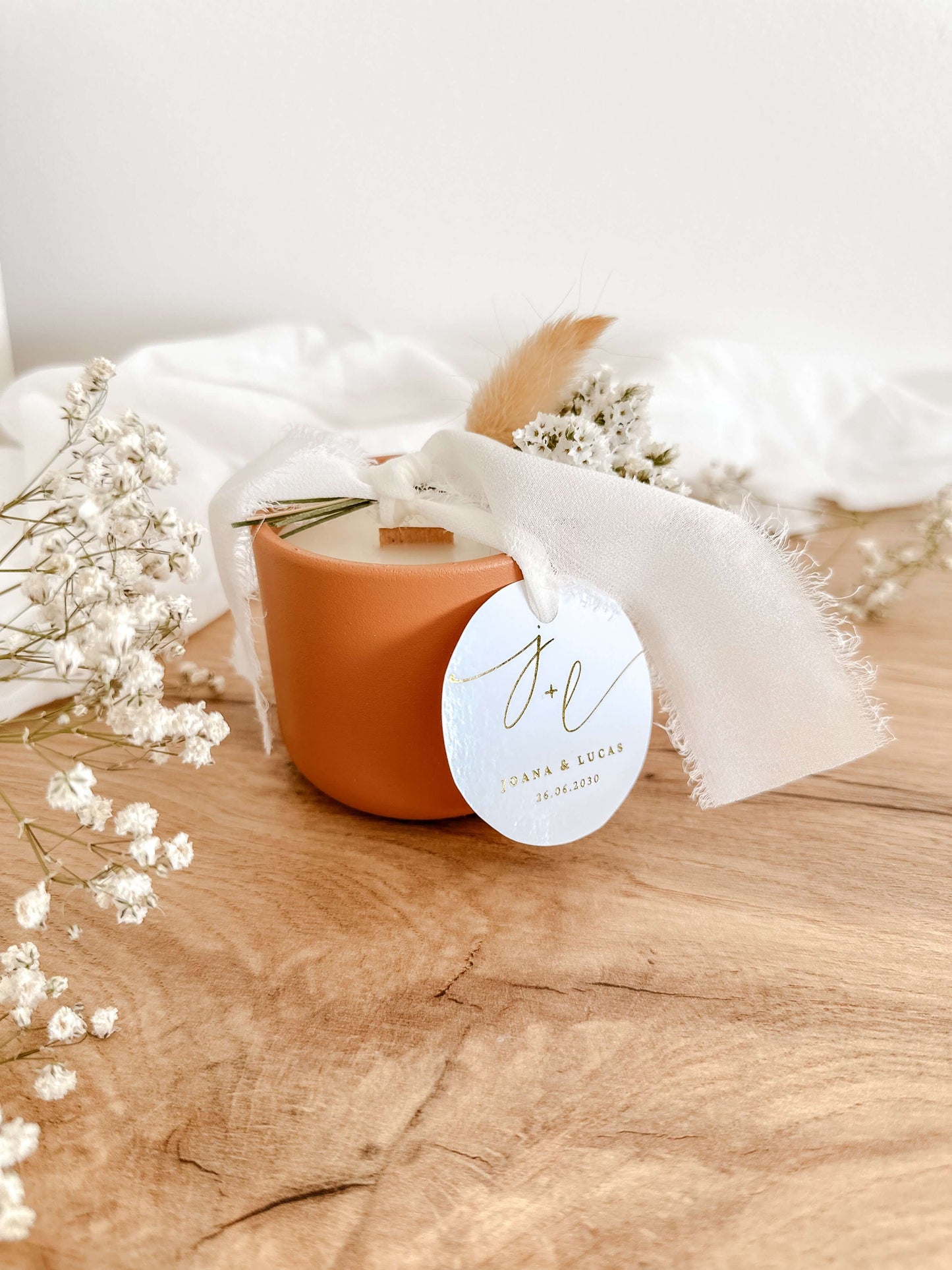 Vela Personalizada para Lembrança de Casamento, Batizado e Eventos | Copo de Cerâmica Terracota | A partir de 7,43€