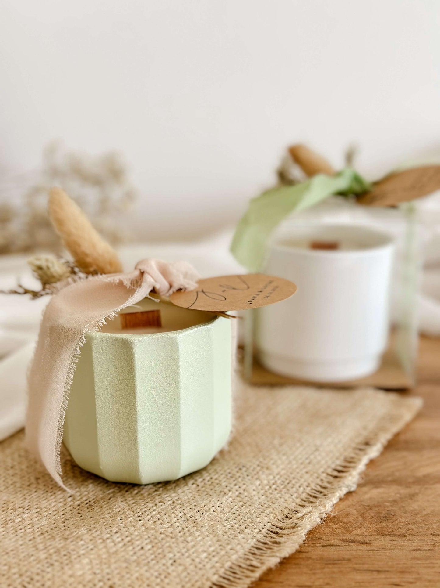 Vela Personalizada para Lembrança de Casamento, Batizado e Eventos | Copo de Cerâmica Verde Claro | A partir de 7,43€