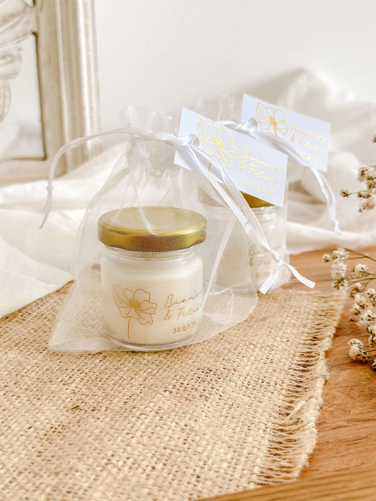 Mini Vela Personalizada para Lembrança de Casamento, Batizado e Eventos | Pote Vidro Mini 30g | A partir de 2,62€