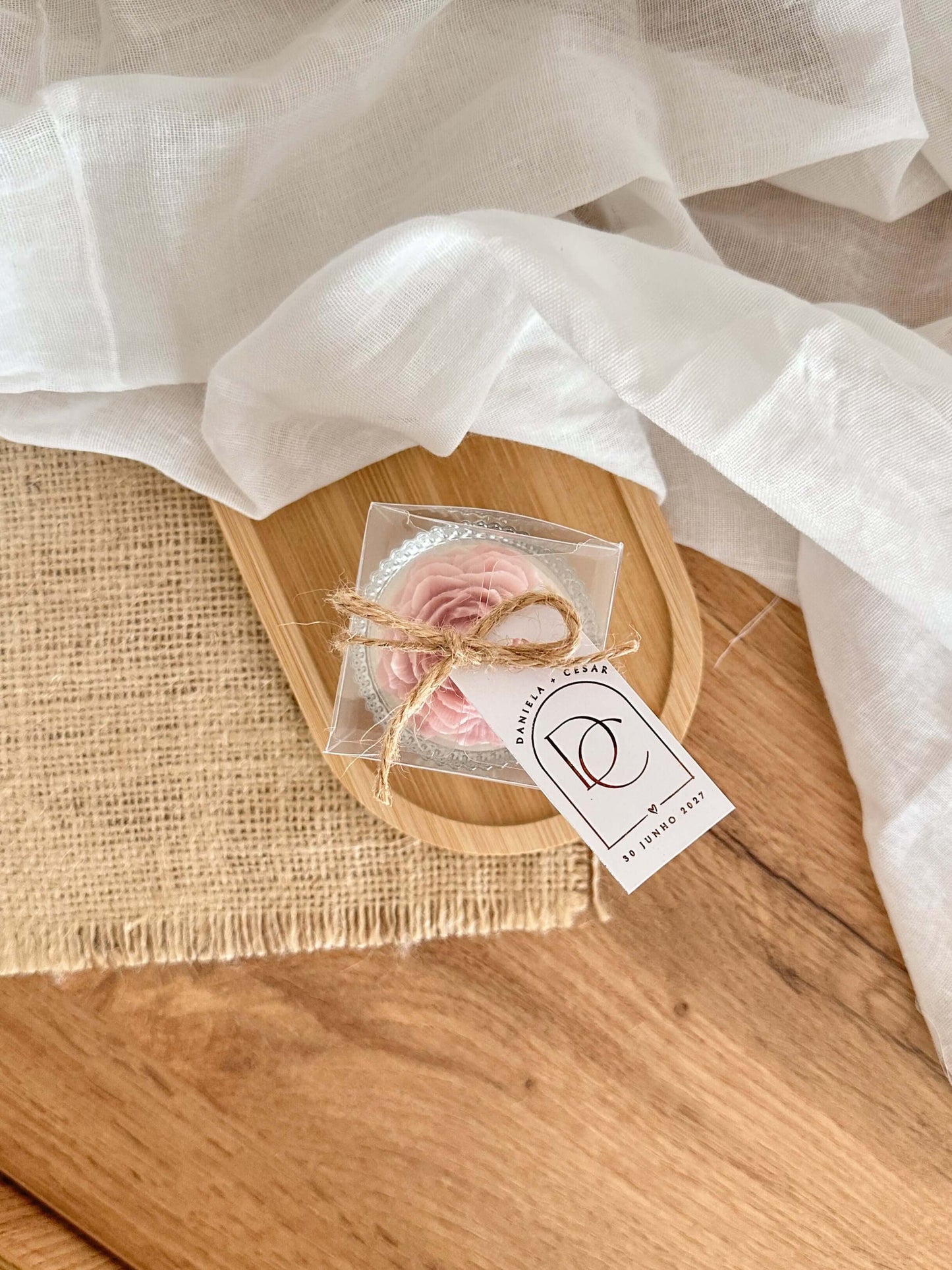 Mini Vela Suporte de Vidro | Peónia | Lembrança de Casamento, Batizado e Eventos | A partir de 3,38€