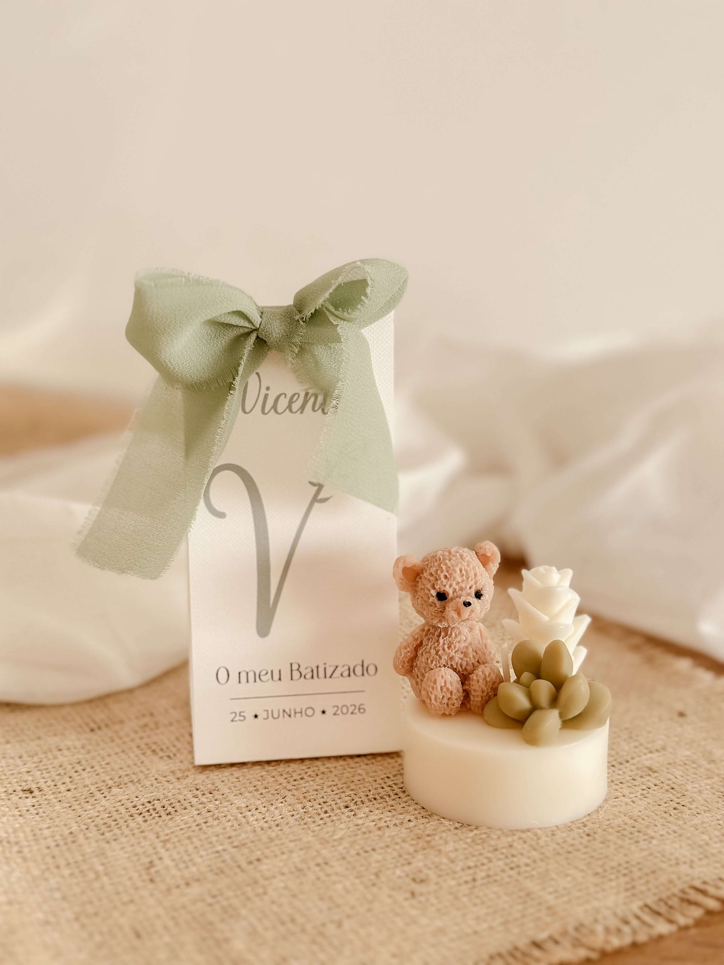 Mini Vela Ursinho e Cactos | Lembrança de Batizado ou Baby Shower | A partir de 3,38€