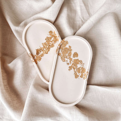 Base Decorativa Oval | Branco e Dourado