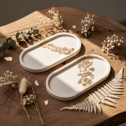 Base Decorativa Oval | Branco e Dourado