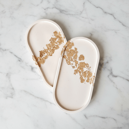 Base Decorativa Oval | Branco e Dourado