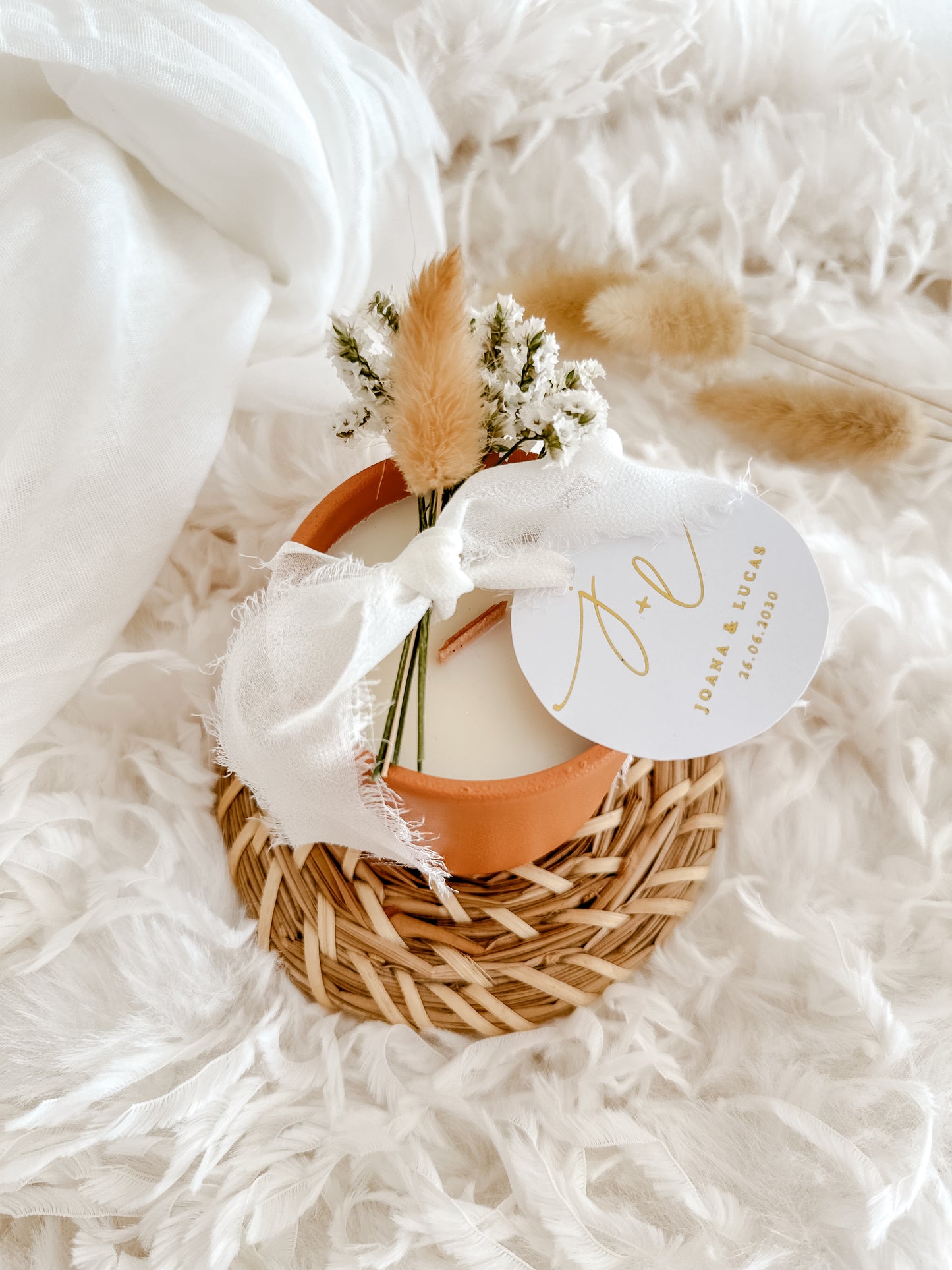 Vela Personalizada para Lembrança de Casamento, Batizado e Eventos | Copo de Cerâmica Terracota | A partir de 7,43€