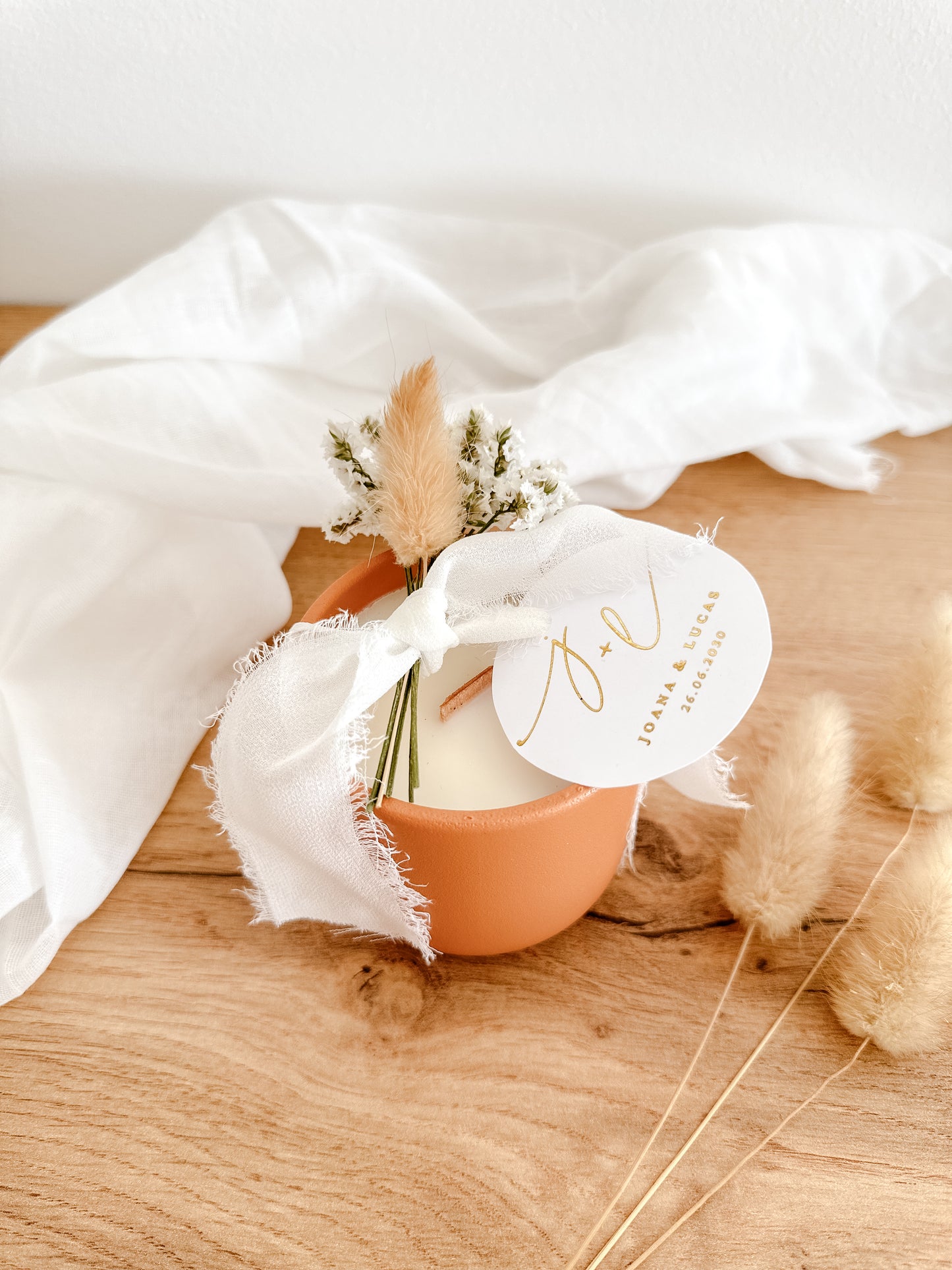 Vela Personalizada para Lembrança de Casamento, Batizado e Eventos | Copo de Cerâmica Terracota | A partir de 7,43€