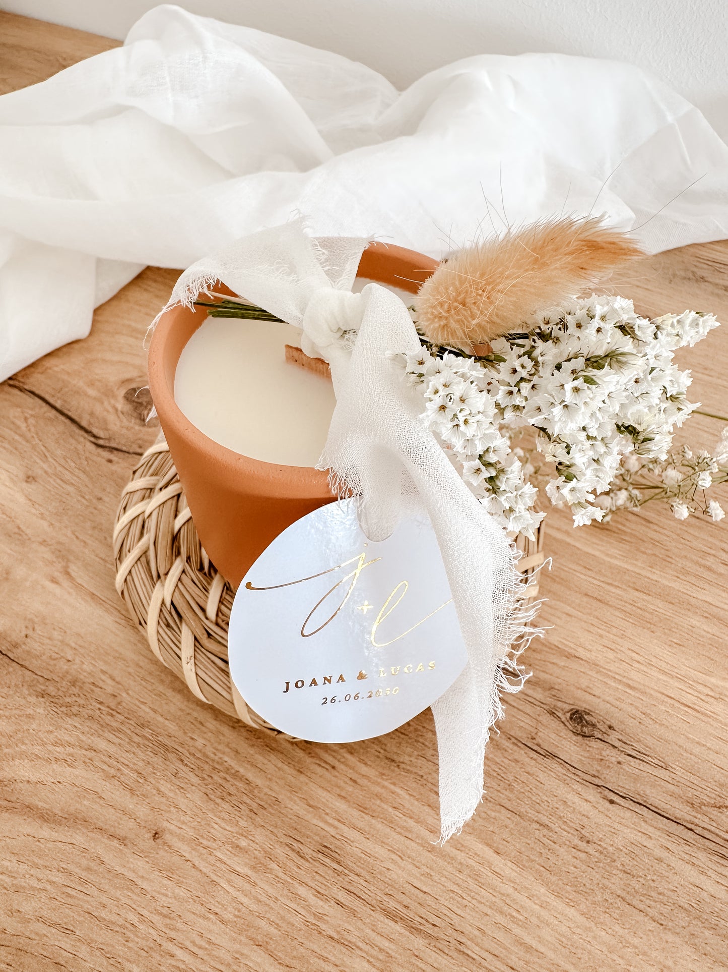 Vela Personalizada para Lembrança de Casamento, Batizado e Eventos | Copo de Cerâmica Terracota | A partir de 7,43€