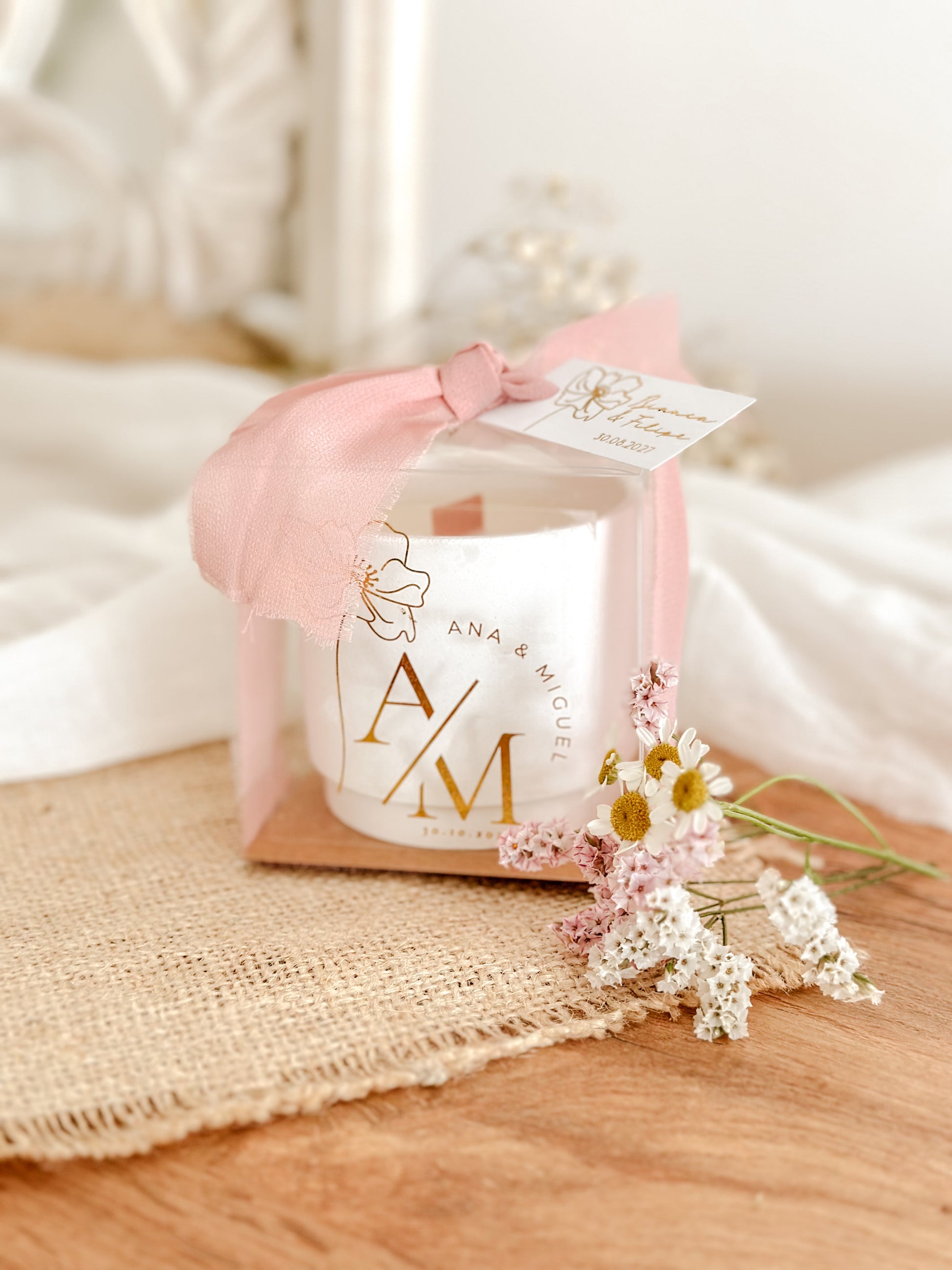 Vela Personalizada para Lembrança de Casamento, Batizado e Eventos | Copo de Cerâmica Branco
