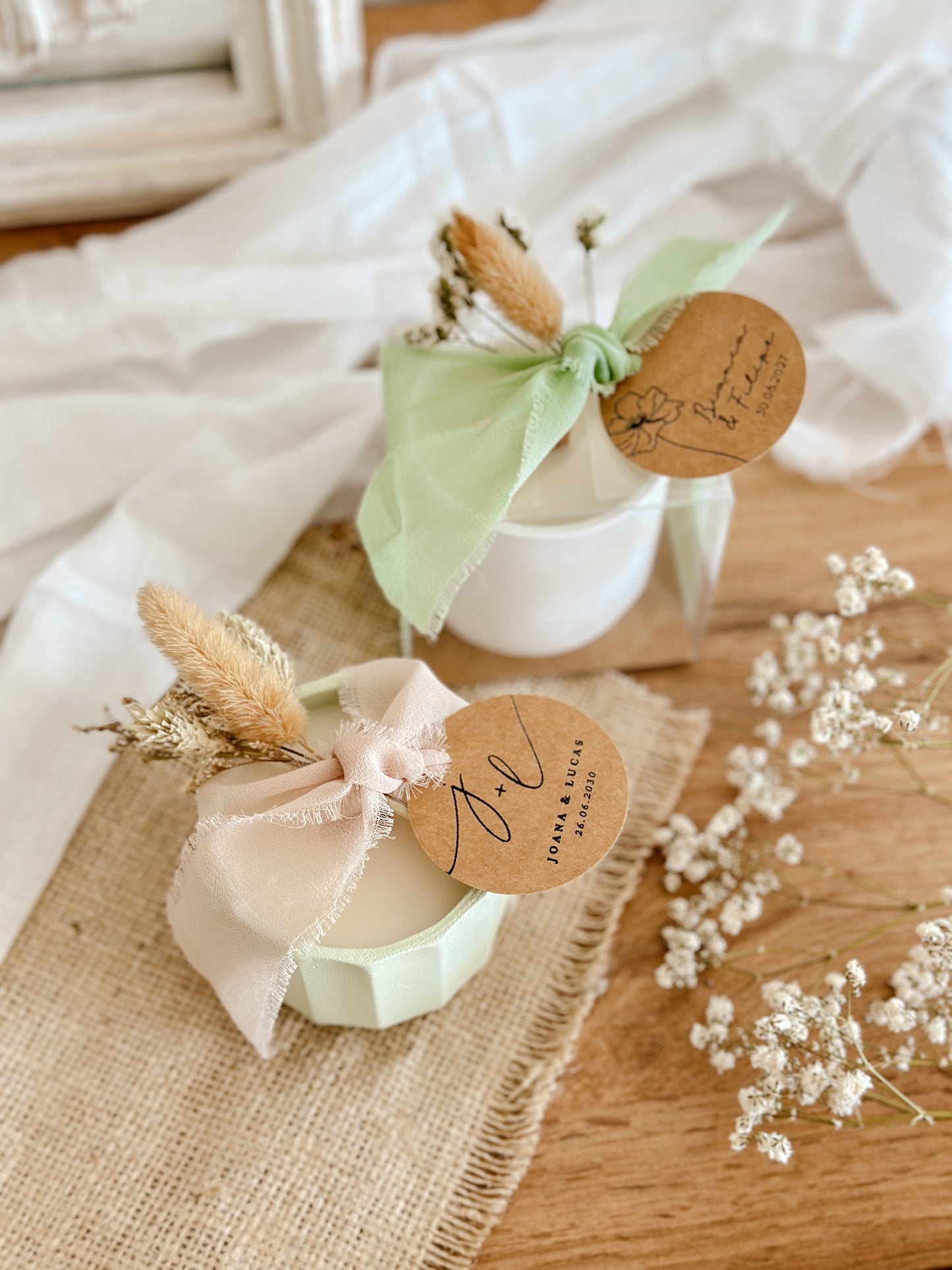 Customized Candle for Wedding, Baptism, and Events | Light Green Ceramic Cup | Starting from 7.43€
