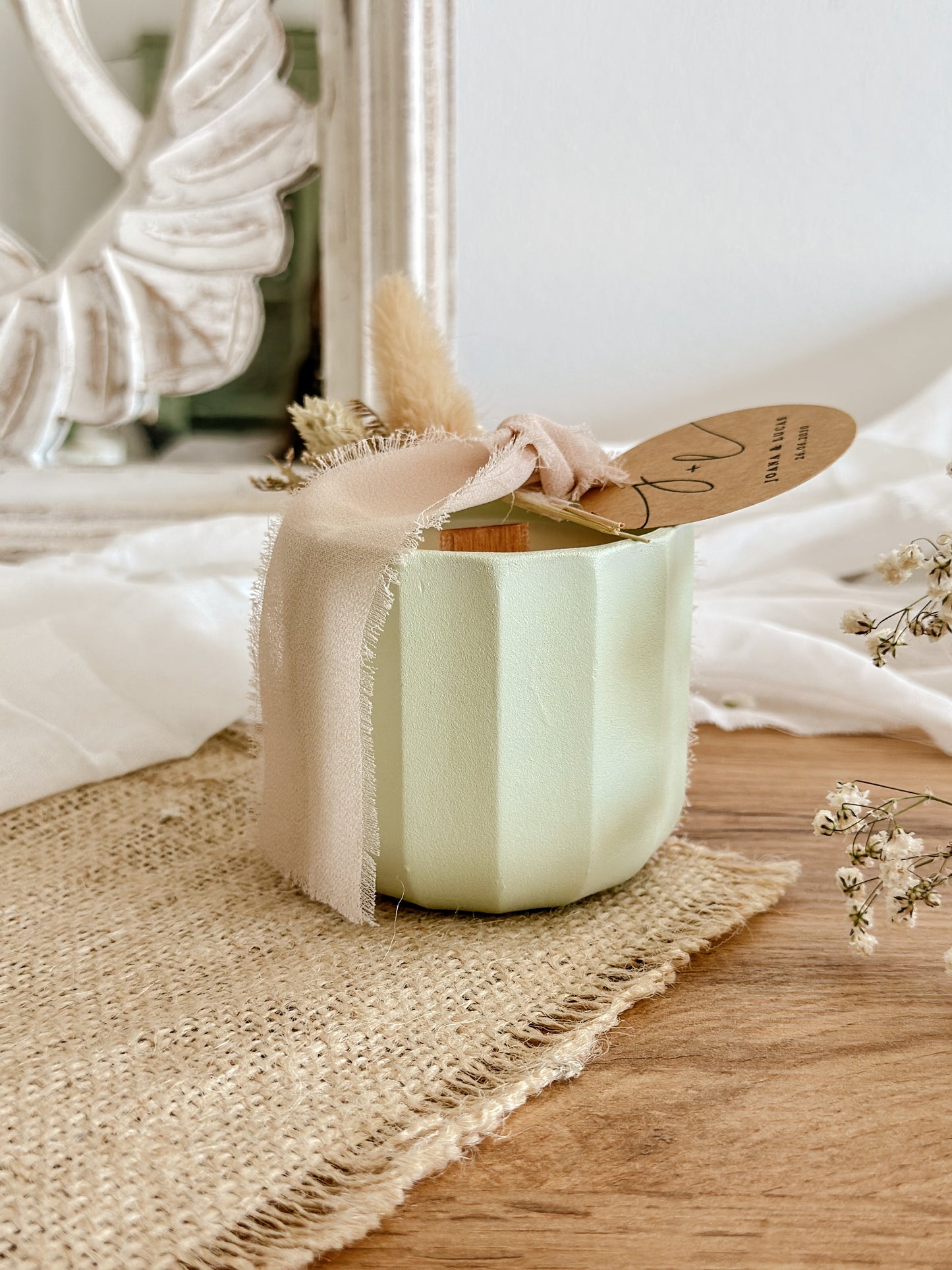 Customized Candle for Wedding, Baptism, and Events | Light Green Ceramic Cup | Starting from 7.43€