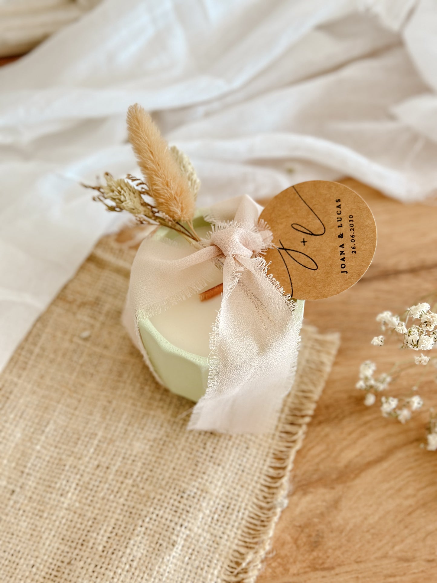 Customized Candle for Wedding, Baptism, and Events | Light Green Ceramic Cup | Starting from 7.43€