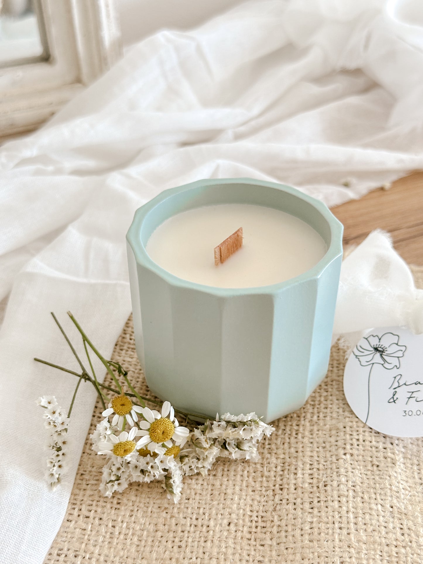 Customized Candle for Wedding, Baptism, and Events | Grayish Blue Ceramic Cup | Starting from 7.43€