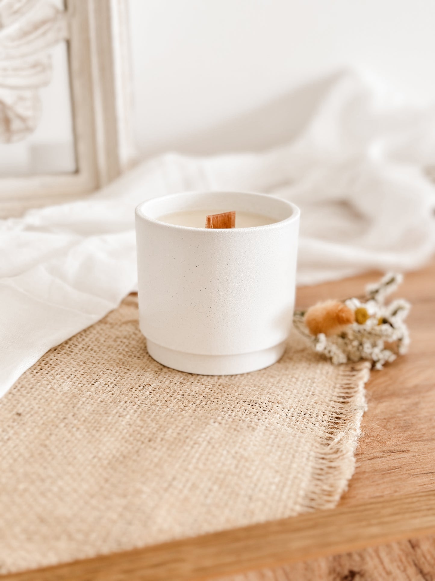 Customized Candle for Wedding, Baptism, and Events | White Ceramic Cup Blue Ribbon | Starting from 7.43€