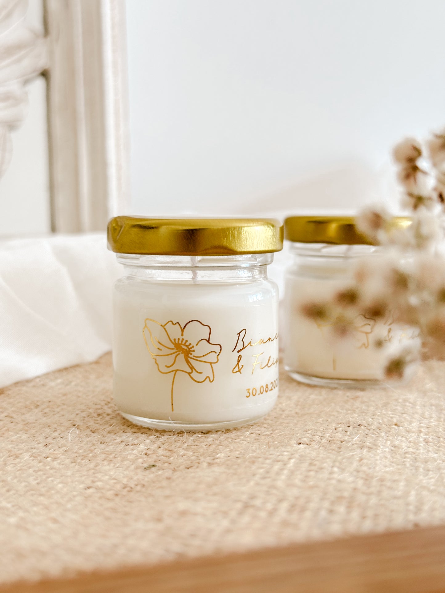 Mini Customized Candle for Wedding, Baptism, and Events | Mini Glass Jar 30g | Starting from 2.62€