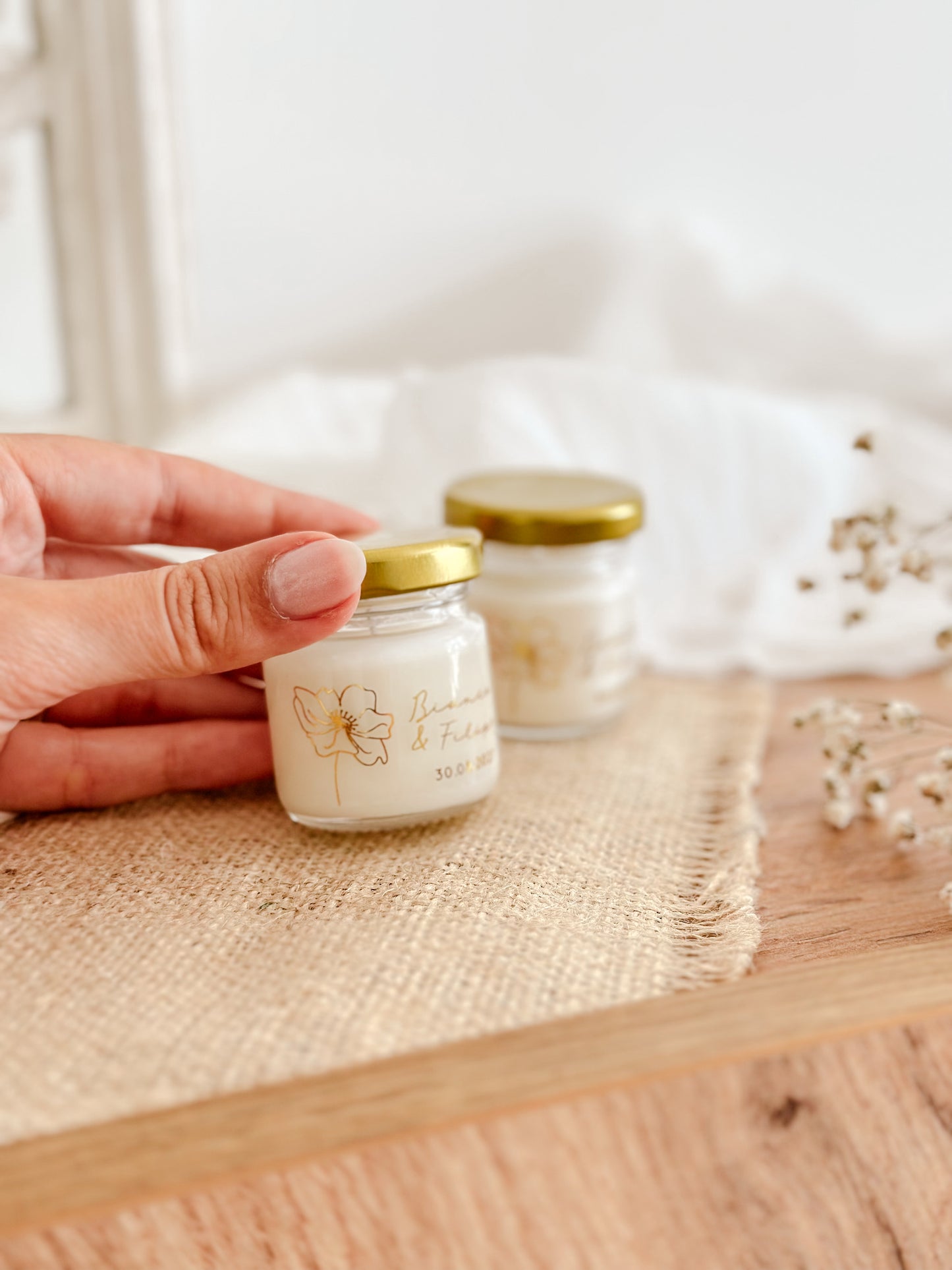 Mini Customized Candle for Wedding, Baptism, and Events | Mini Glass Jar 30g | Starting from 2.62€