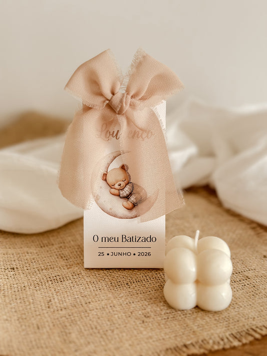 Vela Mini Bubble | Embalagem Cartolina Bege | Lembrança de Batizado ou Baby Shower | A partir de 3,38€