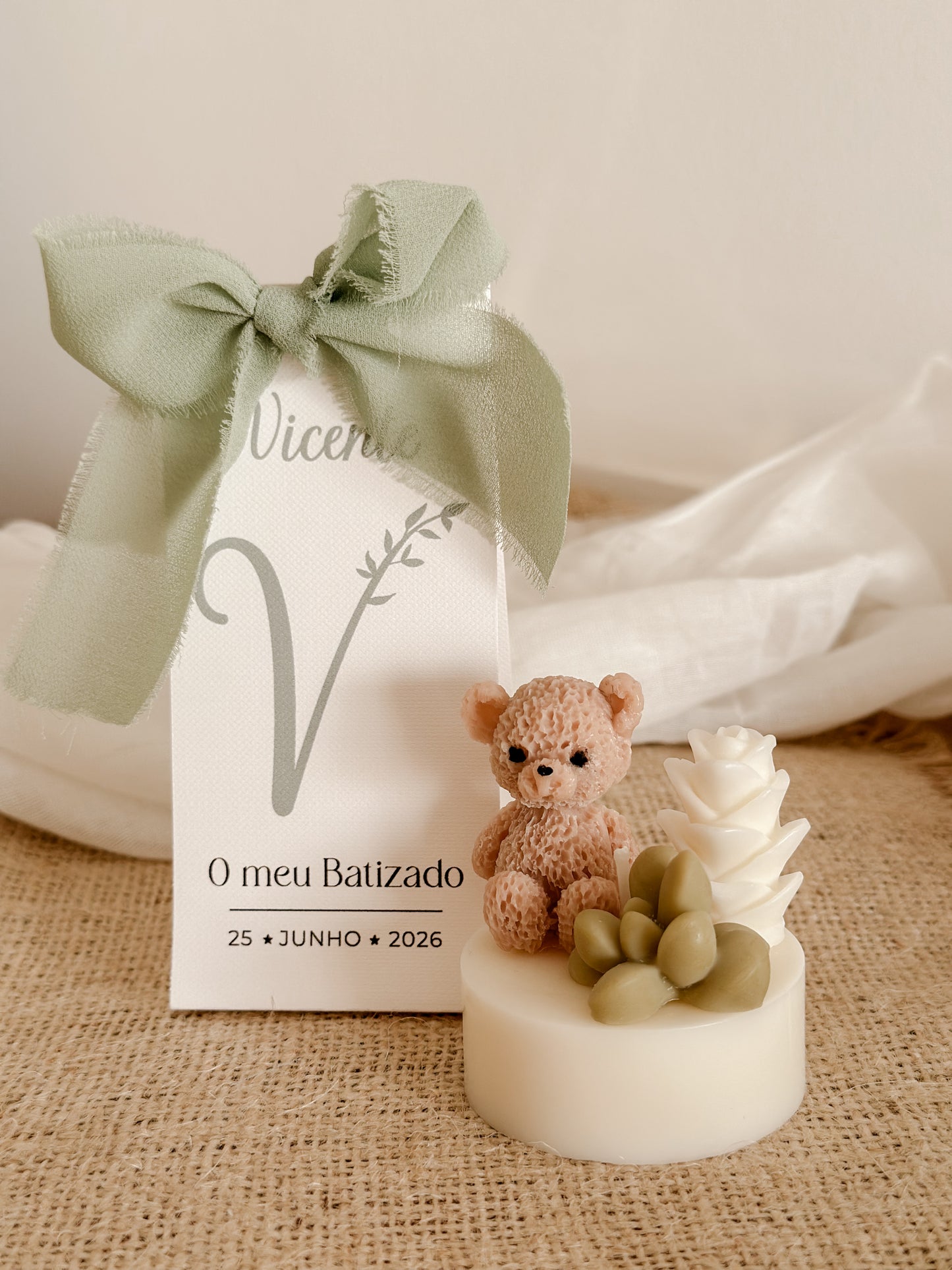 Mini Vela Ursinho e Cactos | Lembrança de Batizado ou Baby Shower | A partir de 3,38€