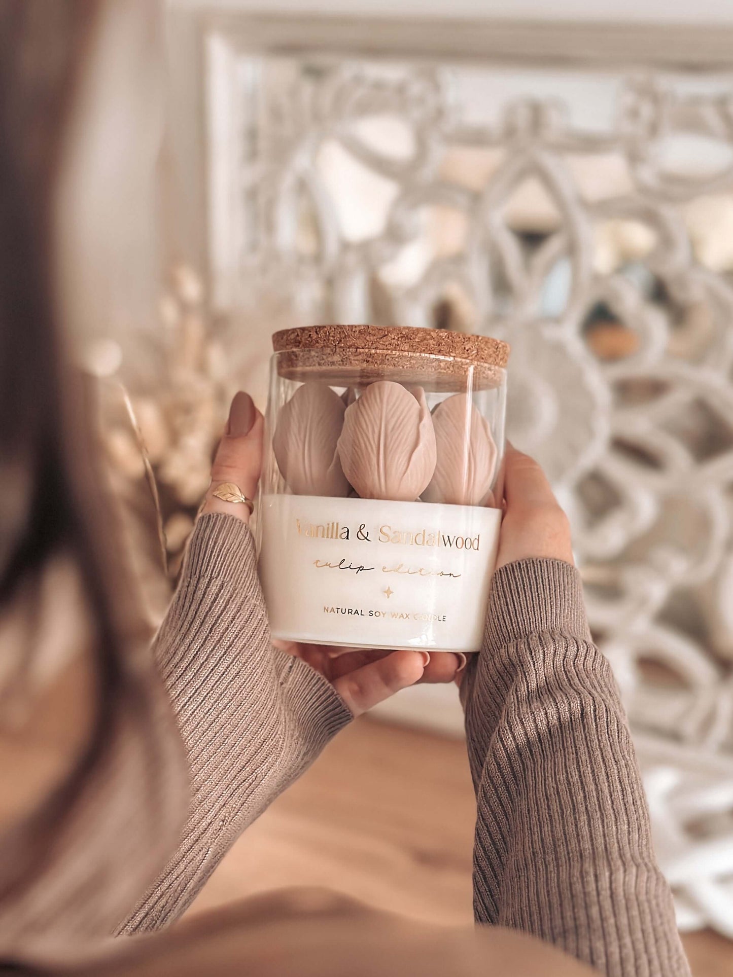 Vela Botânica | Tulipas Bege | Vanilla & Sandalwood 400g