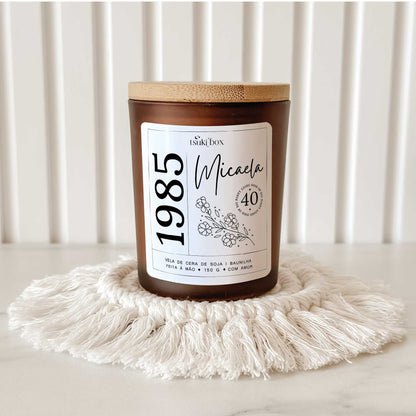 Vela De Soja Personalizada - Ano Nascimento + Nome