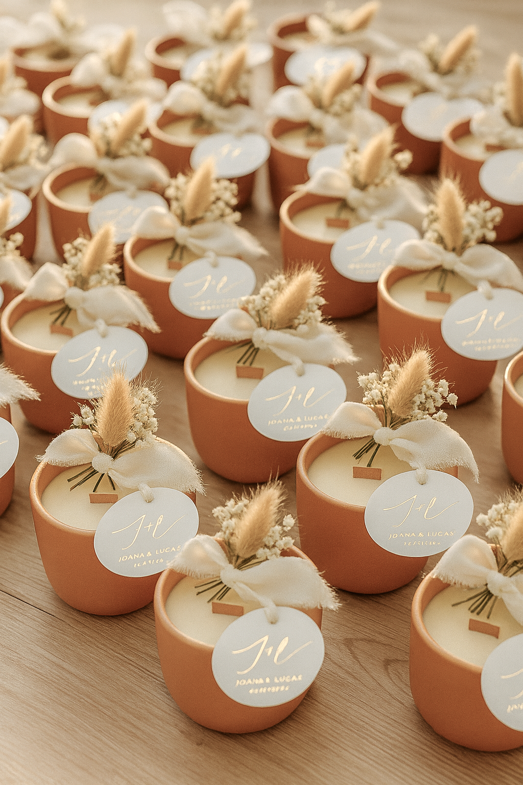 Vela Personalizada para Lembrança de Casamento, Batizado e Eventos | Copo de Cerâmica Terracota | A partir de 7,43€