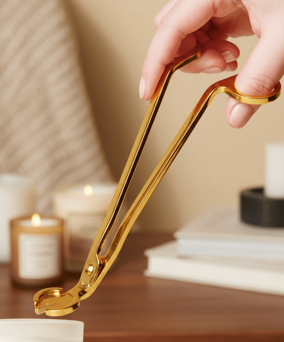 aparador de pavio metal dourado para velas artesanais